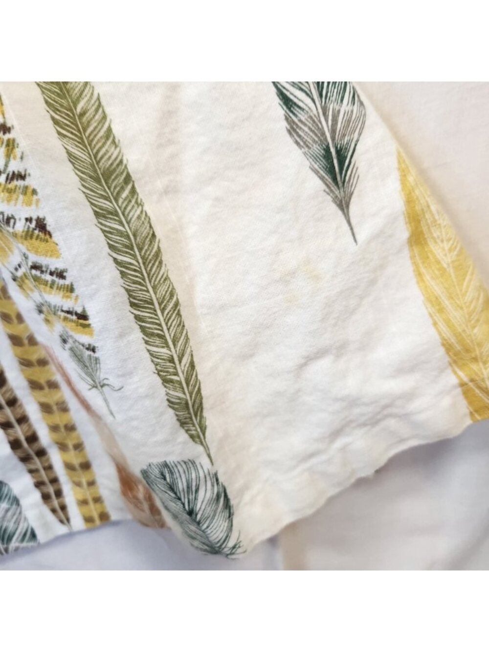 Boho Feather Print Halter Apron Dress Linen Blend White Tan Earthy Tones - Picture 4 of 7